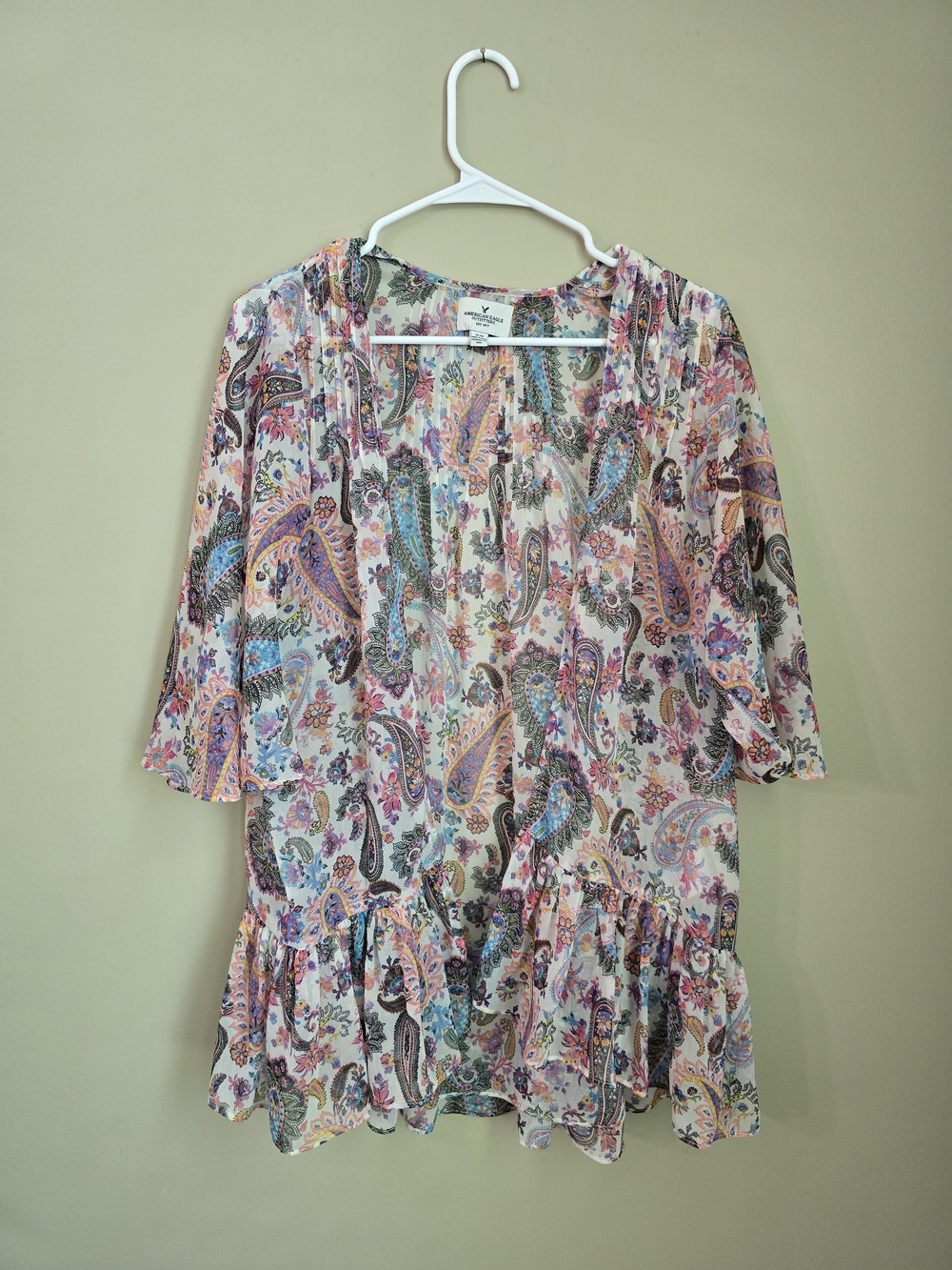 American Eagle Outfitters Multicolor Paisley Open-Front Tunic Women Size M